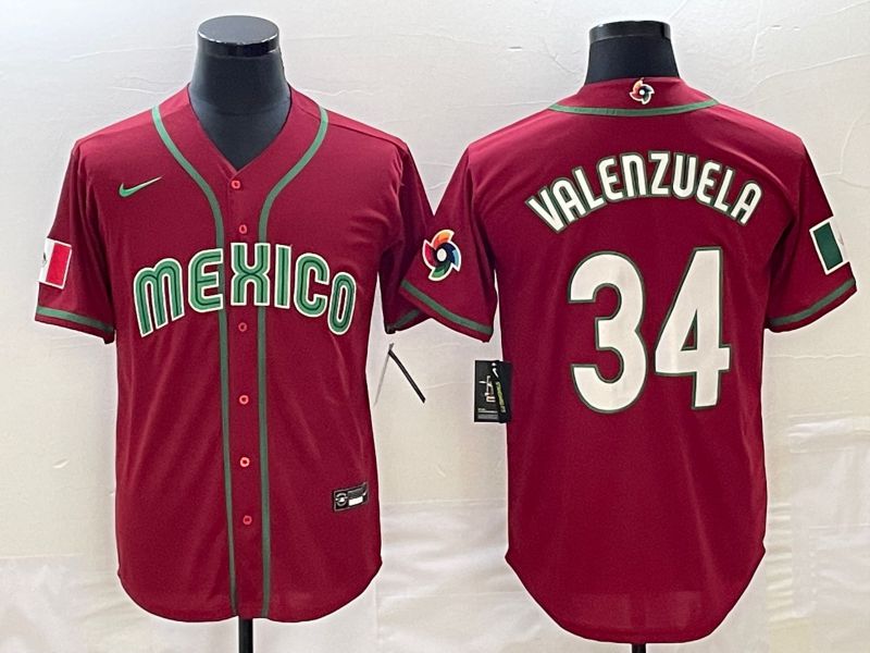 Men 2023 World Cub Mexico 34 Valenzuela Red Nike MLB Jersey1